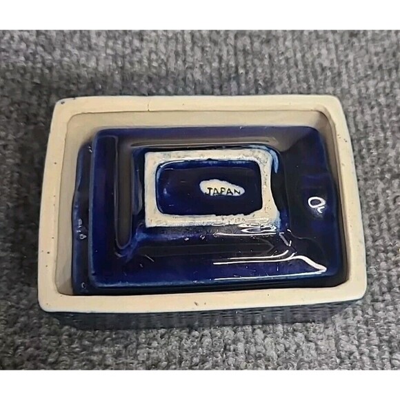 Ceramic Individual 4-Ashtray Box w/Lid Cobalt Blue Japan Antique - Picture 10 of 11